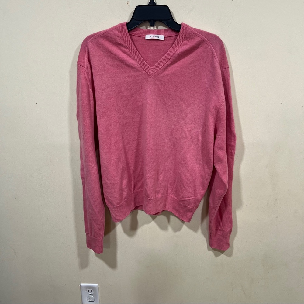 Lemaire Rose Pink V‑Neck Cotton Sweater